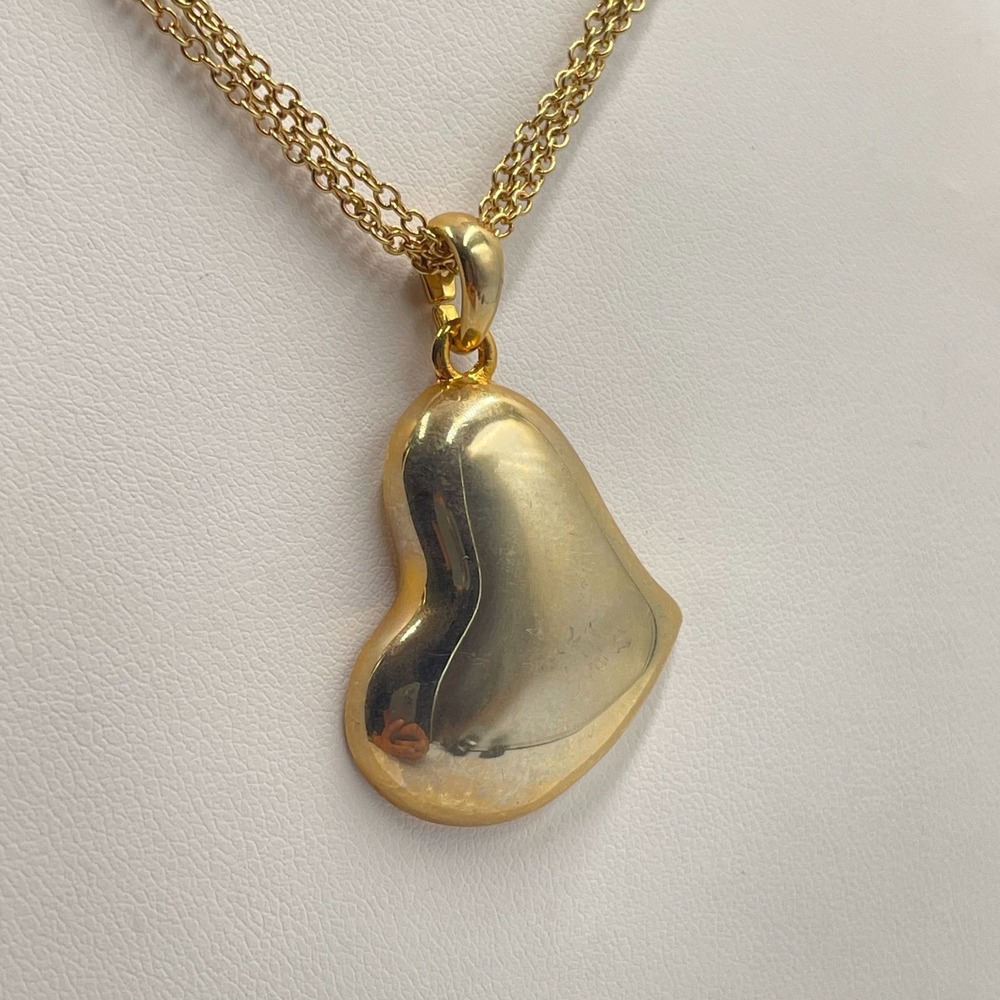 Vintage Gold Tone Puffy Heart Pendant Triple Strand Multi Chain Necklace Y2K